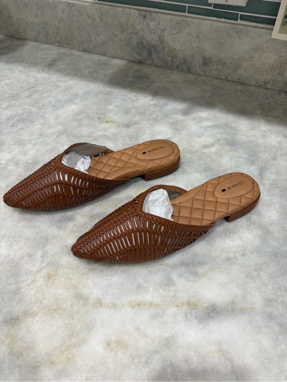 Birdies Brown Woven Leather Pointed Slip-On Mules 6.5 - Picture 1 of 8
